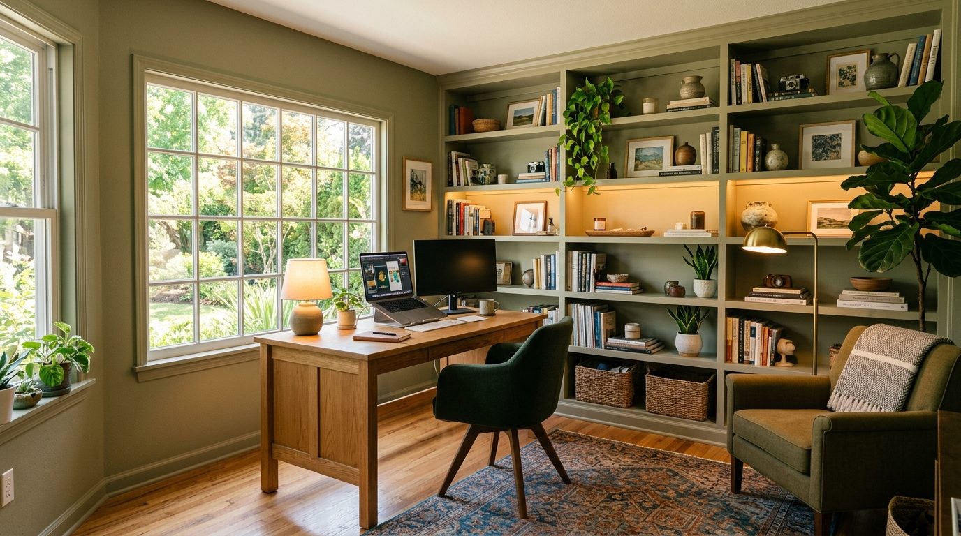 Arbejdsskrivebord hjemme: Møbler og setup