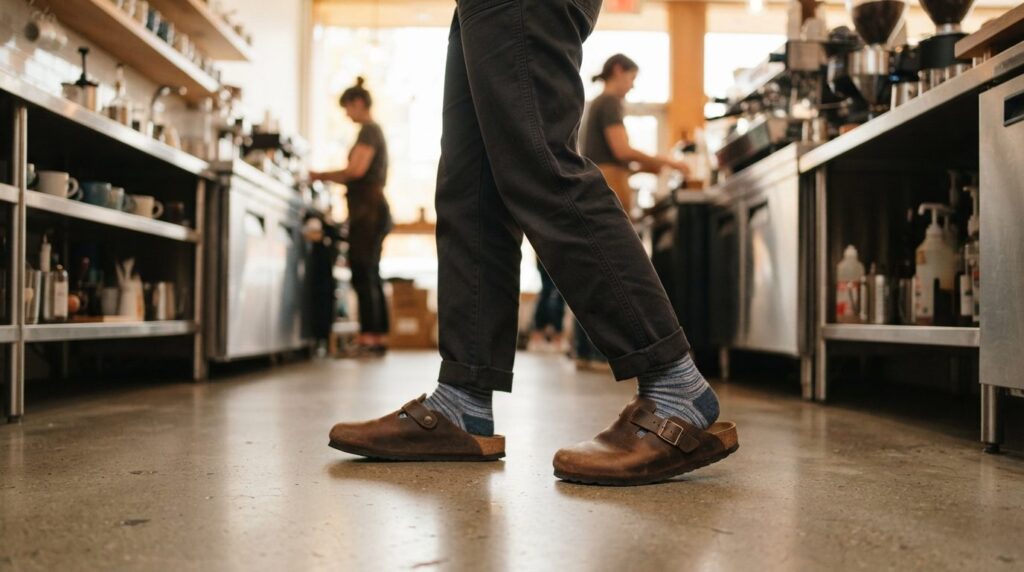 Stock photo of a persons feet and lower legs during a full